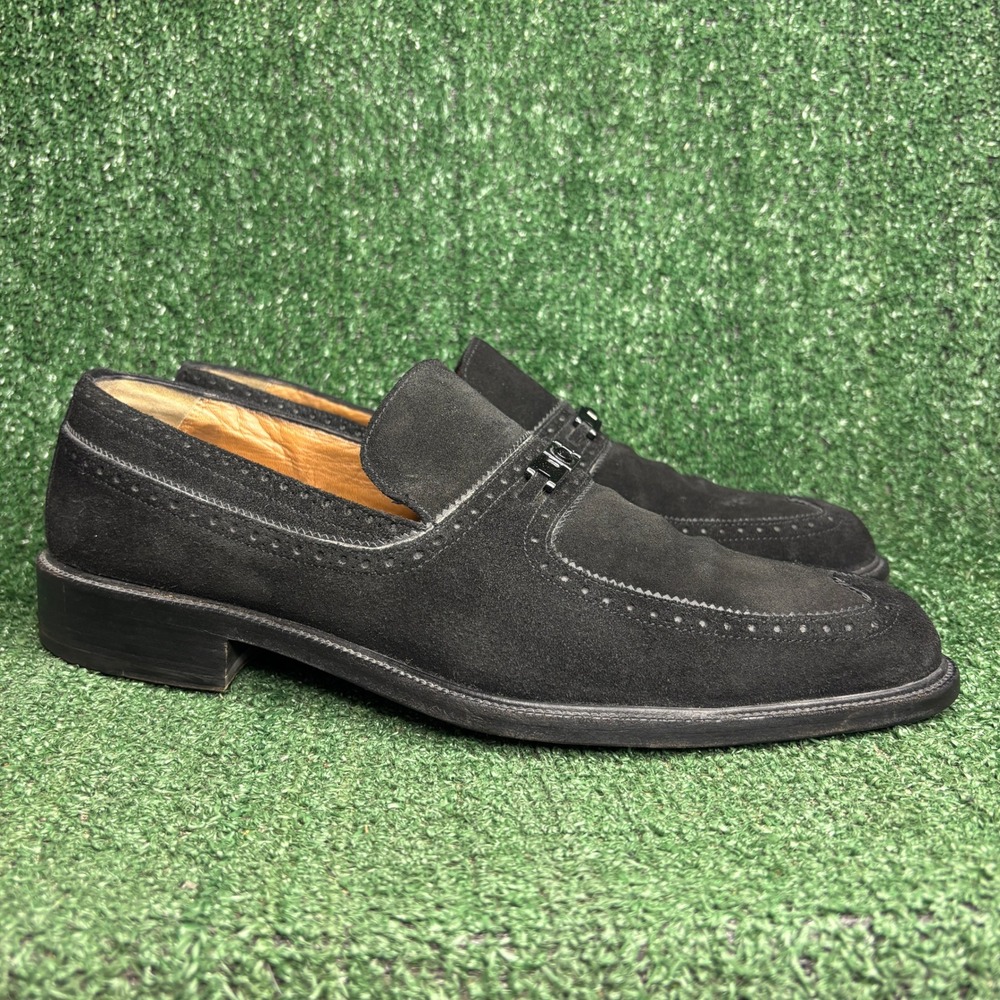 Gianni Versace Wingtip Brogue Medusa Bit Suede Rare Vintage Loafers Black Men 13
